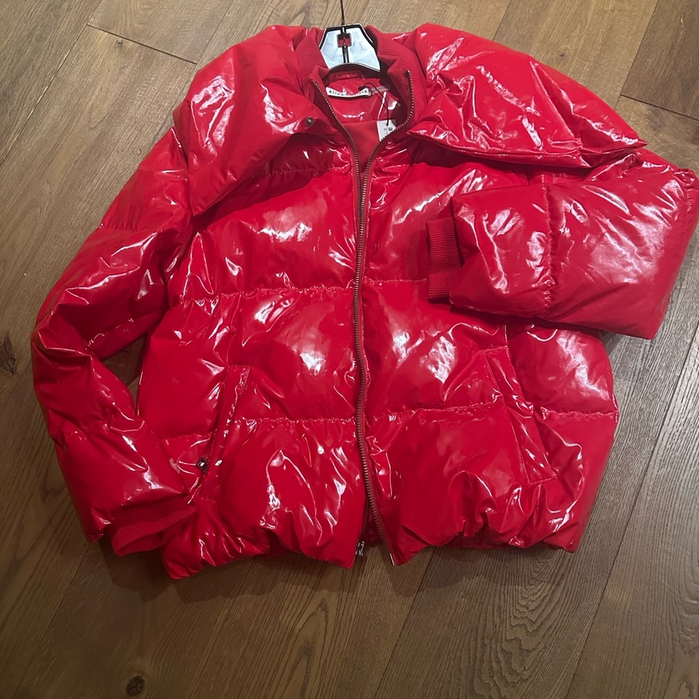 Alice + Olivia Glossy Red Puffer Jacket - Picture 9 of 15